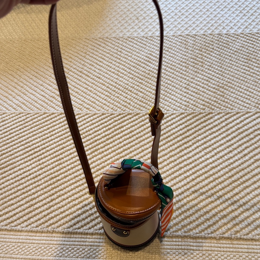 Brown and Cream Cylinder Crossbody Bag